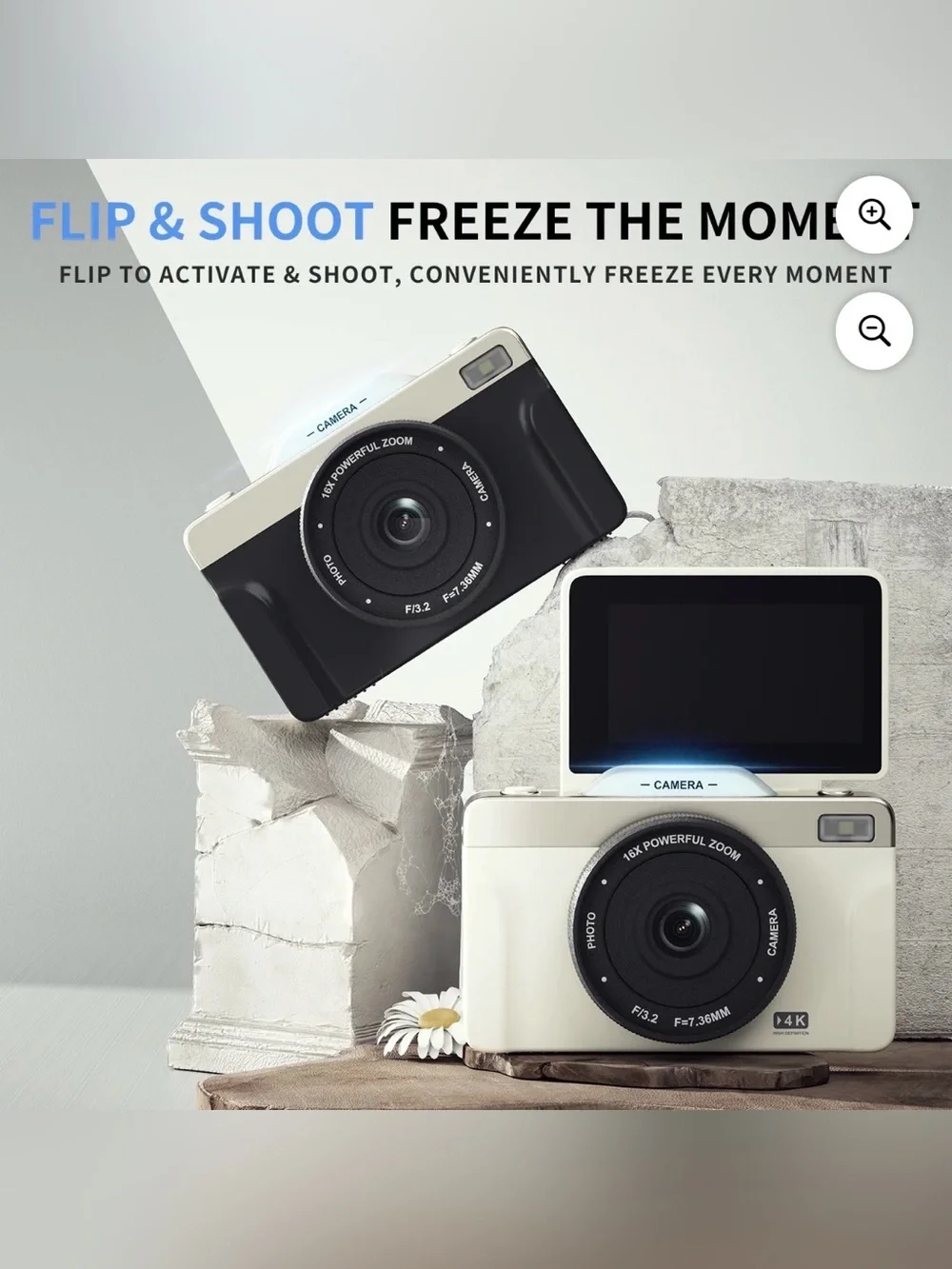4K Digital Camera with 16X Zoom Anti Shake, 3